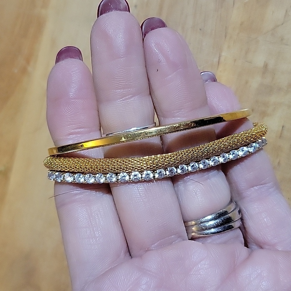3 Gold & Rhinestone Bracelets - Picture 2 of 5